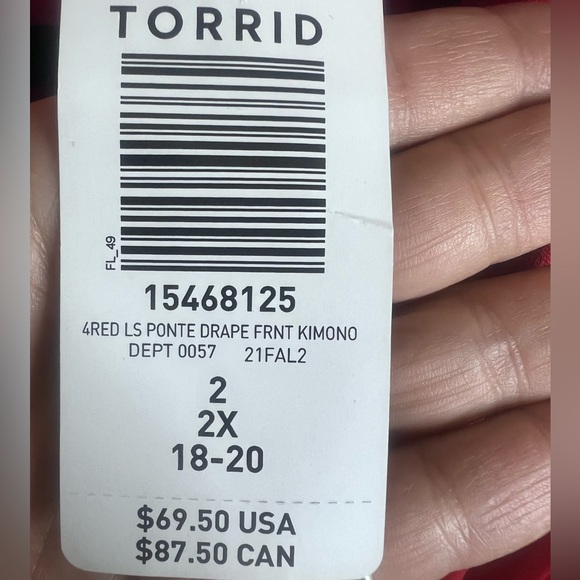 Torrid Size 2X Tomato Red Ponte Drape Front Cardigan - Picture 5 of 5